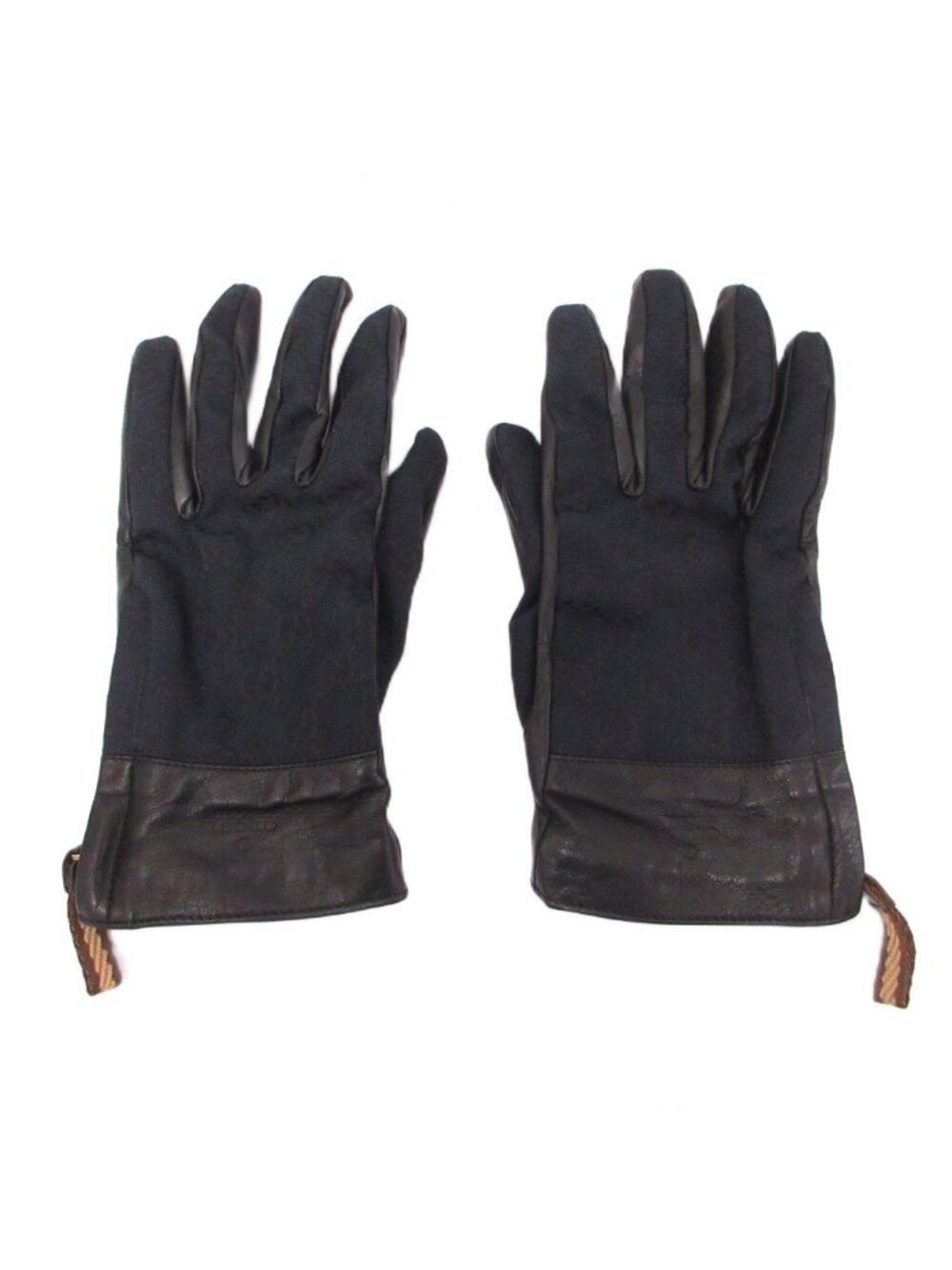 Gucci Leather Gloves GG Pattern Canvas Lining 7.5 Black